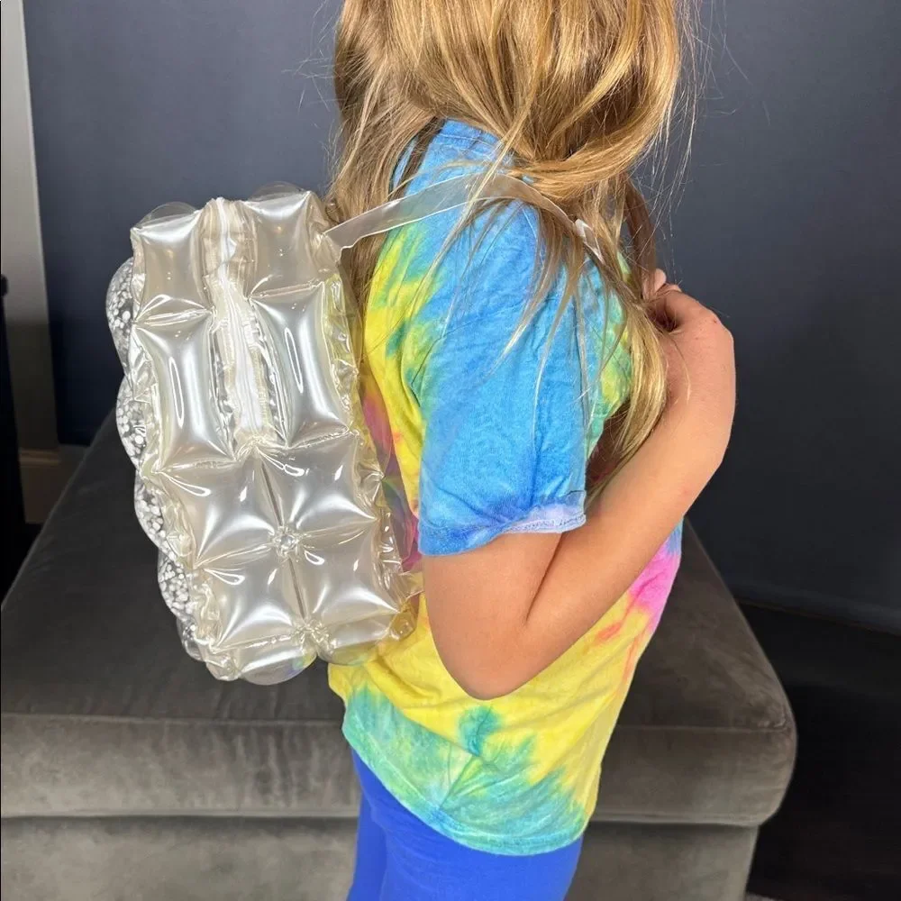 White/Silver Inflatable 90’s Retro Bubble BackPack Foam Ball One Size VINTAGE